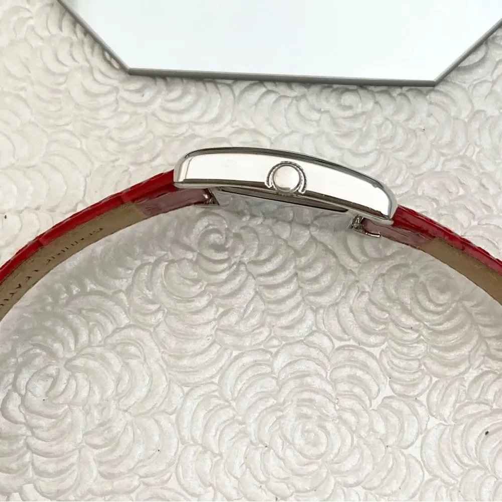 Sterling Signatures 925 Silver Tank Style Watch Mother of Pearl Dial Red Leather - Picture 11 of 16